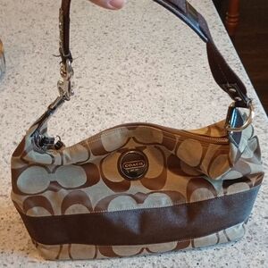 Coach Tan and Brown Signature Shoulder Bag